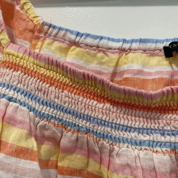 Talbots Women's 3X Plus Linen Short Puff Sleeves Striped Top Square Neck Smock - Picture 14 of 16